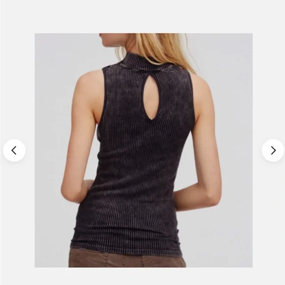 Free People No Looking Back Washed Cami Charcoal Ribbed Tank Top - Picture 2 of 5